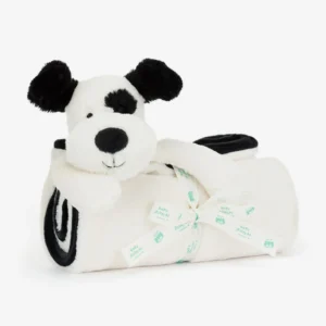 Jellycat Bashful Black and Cream Puppy Blankie