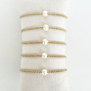 14 kt. Gold Beaded Bracelet with a Single Pearl